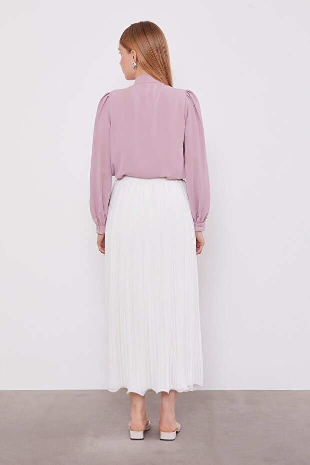 Ekru Kırışık Piliseli Etek - 4