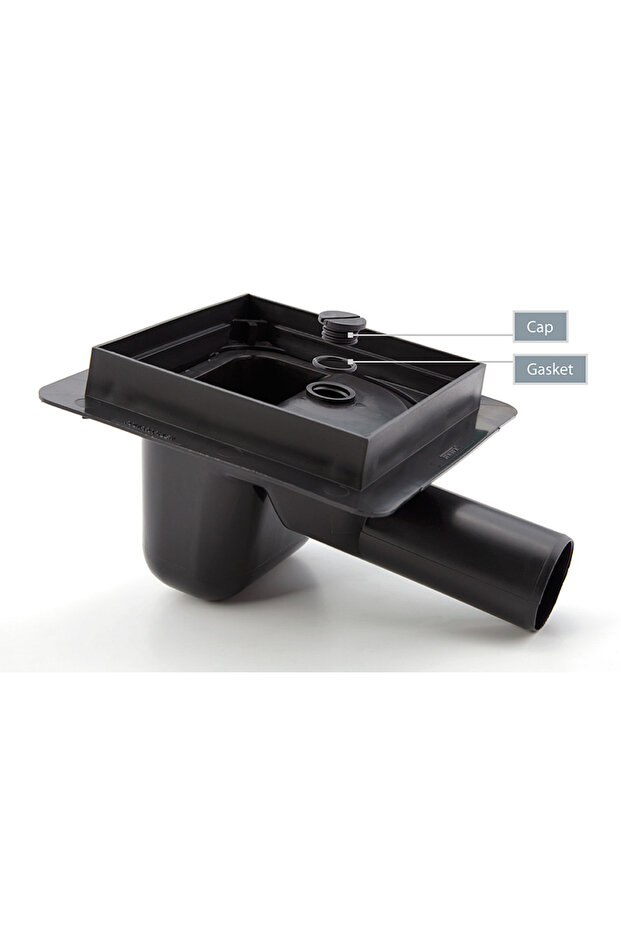 Black 50mm Side Outlet Floor Drain, Square Pattern - 3