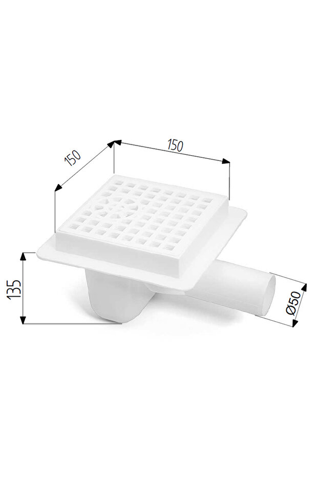 Black 50mm Side Outlet Floor Drain, Square Pattern - 4