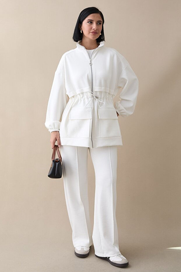 مجموعة دبل جيب حواف أسطوانية باللون الأبيض - 1