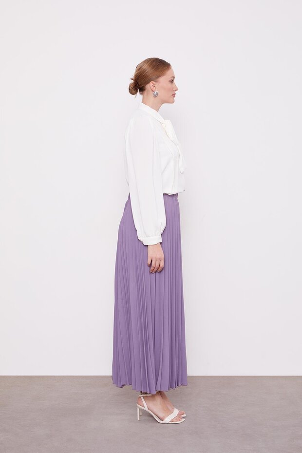 Lila Pliseli Beli Lastikli Etek - 3