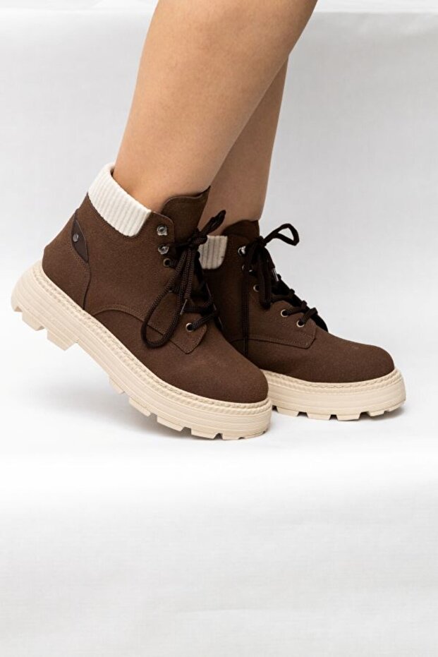 KAHVE BAĞCIKLI YÜKSEK TABAN KADIN BOT - 2