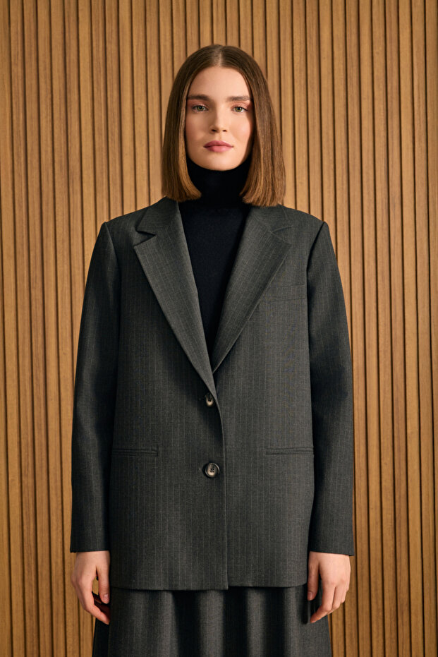 Çizgili Dokuma Ceket - 4