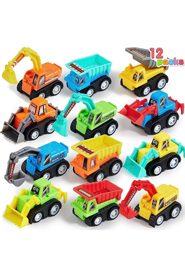 12 Pcs Pull Back Cars Set, Mini Construction Engineering Vehicle for Toddlers