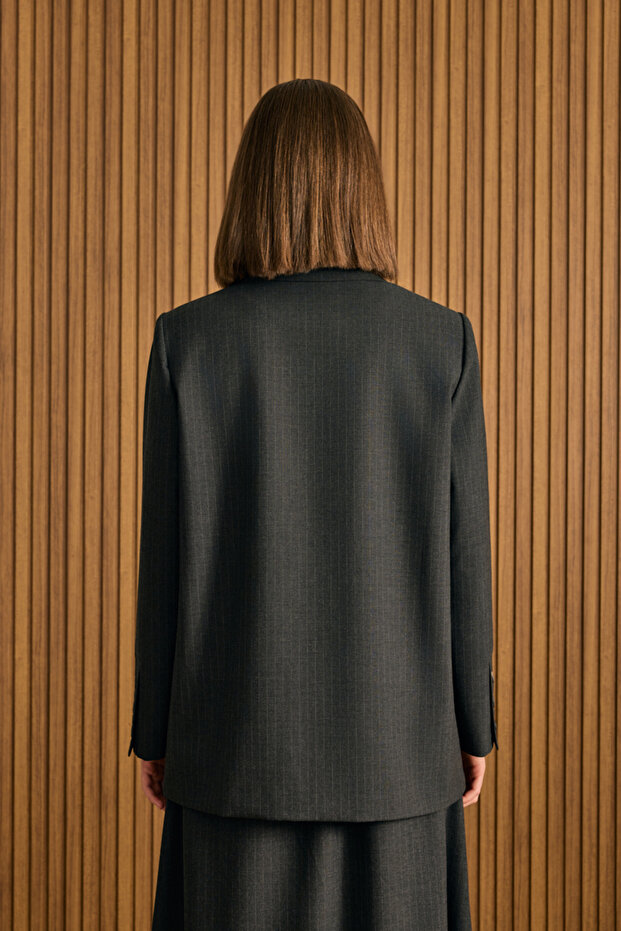 Çizgili Dokuma Ceket - 6