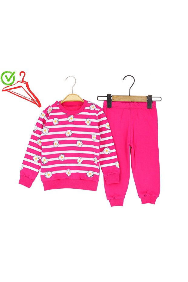 Atabay 192-10-25 Baby Girl Set 2-Piece Striped Daisy Printed 9/24 Months