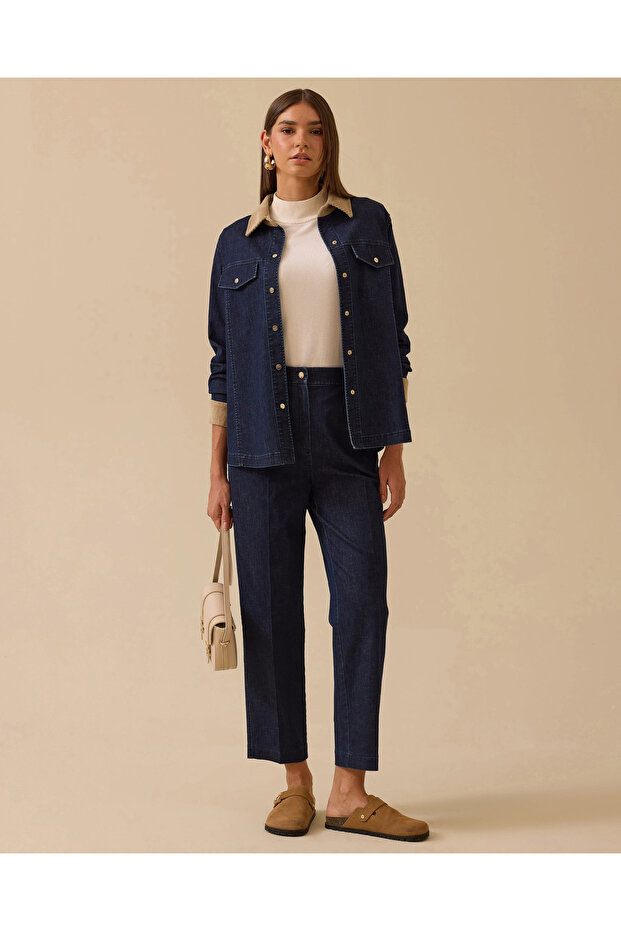 Double Fabric Snap Button Jean Jacket - 2