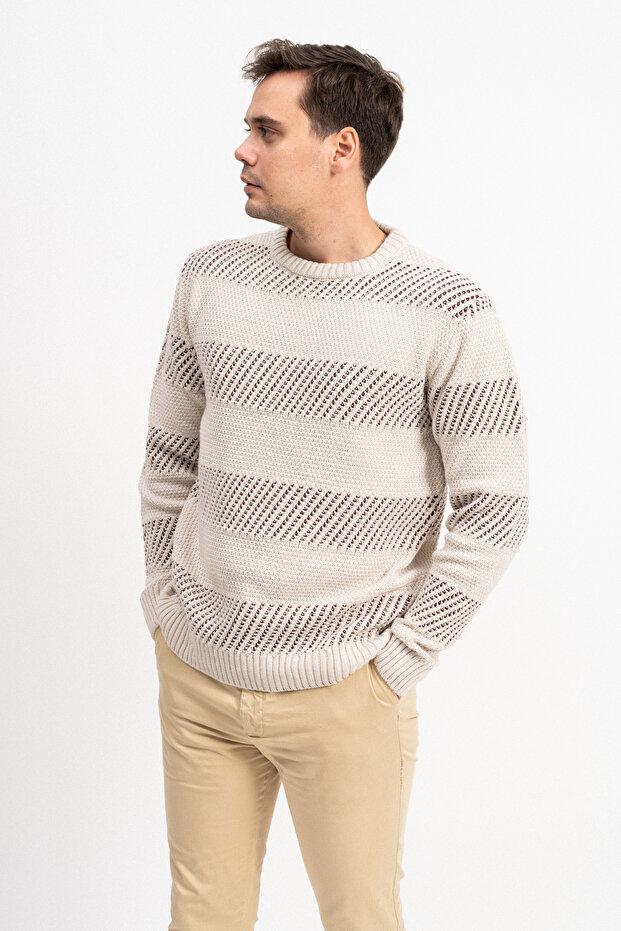 Crew Neck Two Color Men's Knitwear Sweater