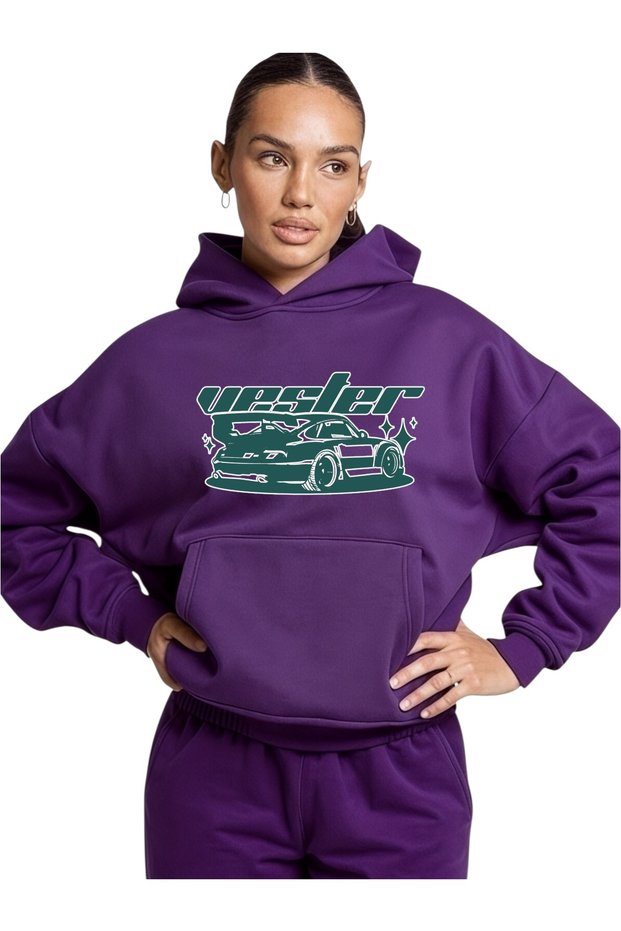 Unisex Vester Car Colorful Custom Printed Cotton Oversize Hooded Sweatshirt
