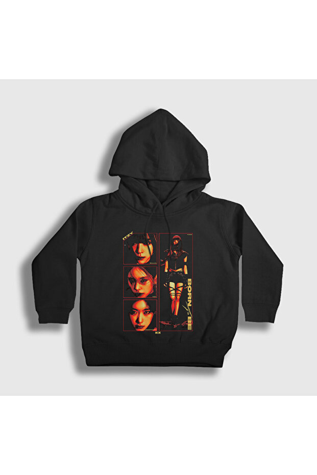 Unisex Children's Black Born to Be K Pop Itzy Hooded Sweatshirt 576942Tt