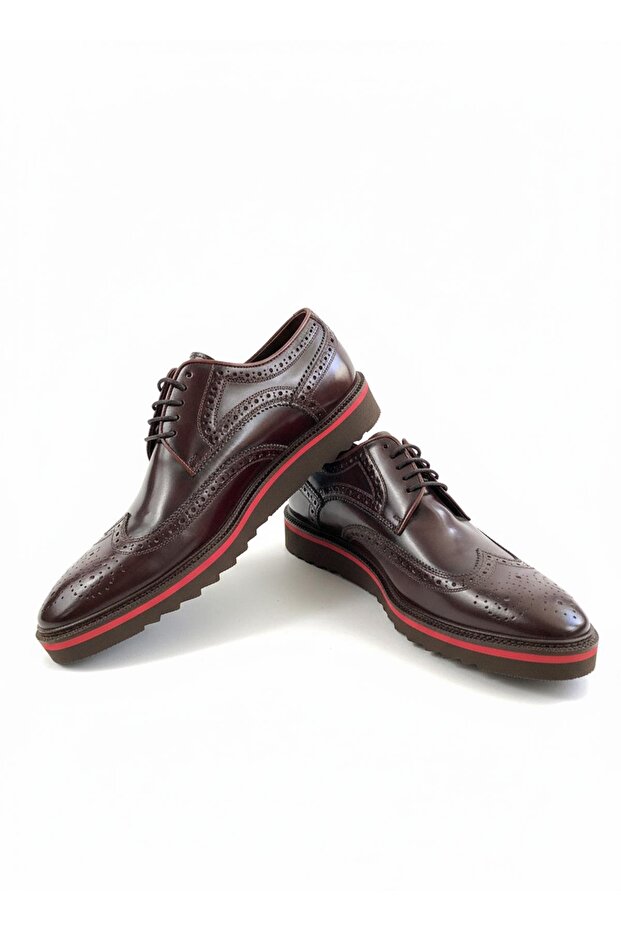 Bordo Hakiki Deri Kalın Tabanlı Brogue Erkek Ayakkabı - 5