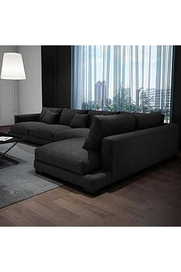 كنبة زاوية، مقاس 320×190×80×95 سم، لون أسود، موديل 1108800 من المتجر