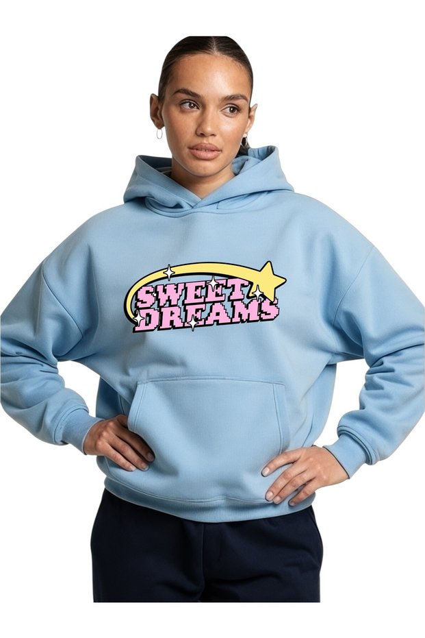 Unisex Sweet Dream Colorful Custom Printed Cotton Oversize Hooded Sweatshirt