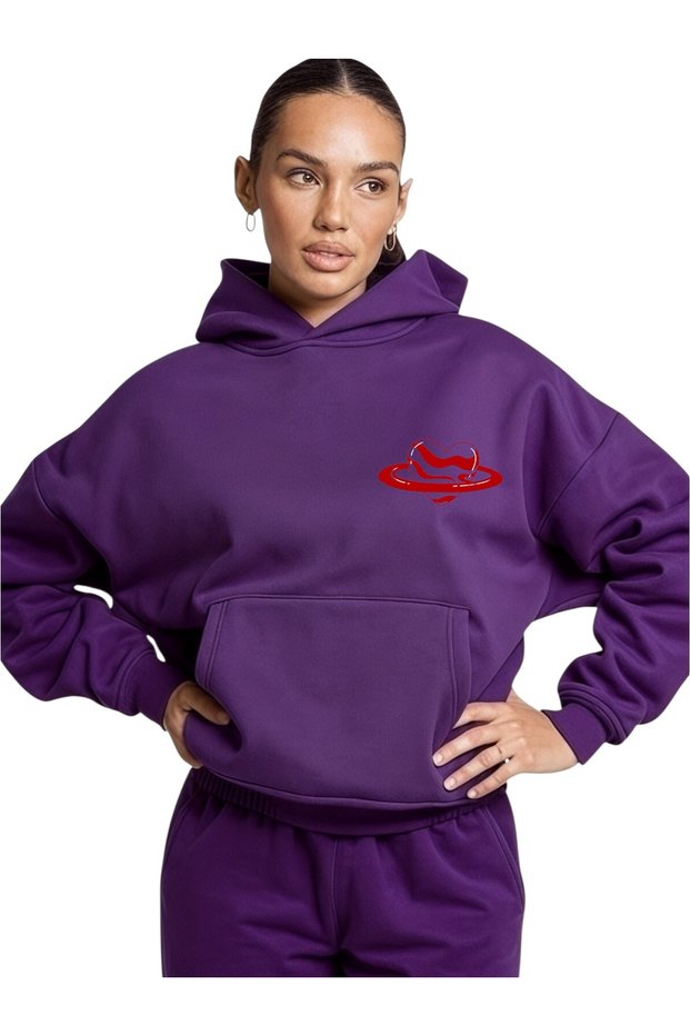 Unisex Heart Saturn Colorful Custom Printed Cotton Oversize Hooded Sweatshirt