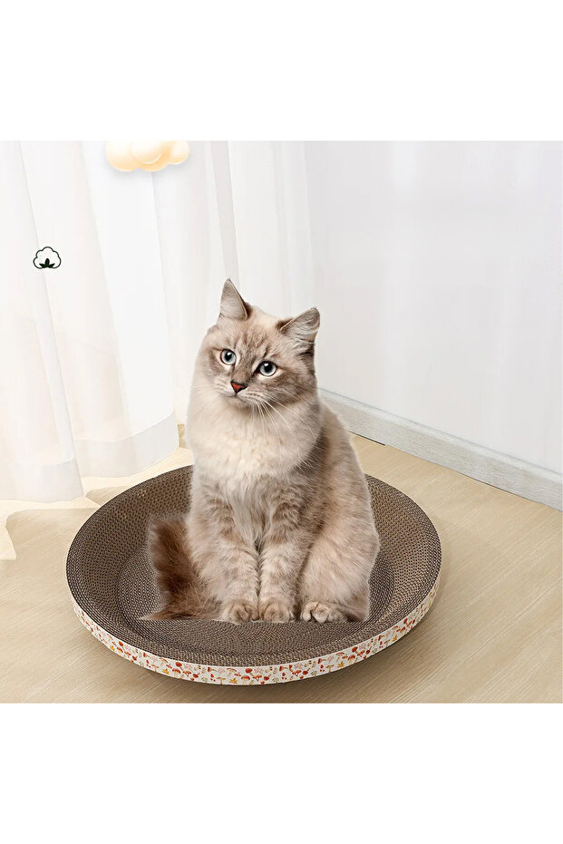 Circular cat scratcher, with catnip, 30 x 8 cm, cardboard, brown - 6