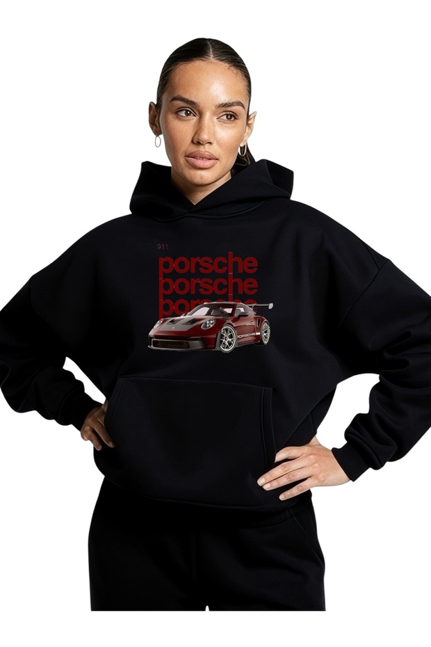 Unisex Burgundy Car-Colored Custom Printed Cotton Oversize Hooded Sweatshirt