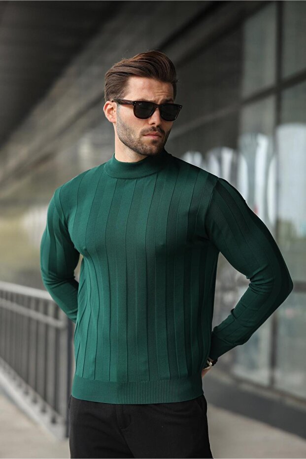 Nefti Green Half Fisherman Men's Knitwear Sweater E7423