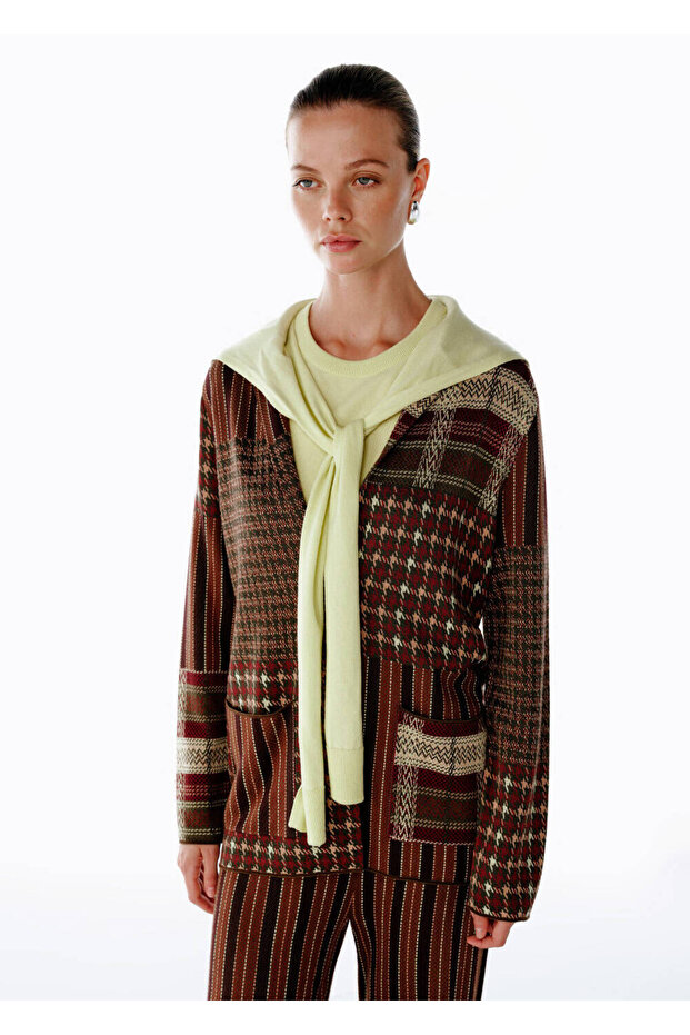 Patchwork Desenli Triko Ceket - 3