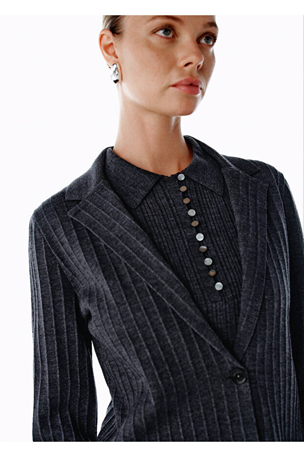 Extrafine Merino Wool Blend Knitwear Jacket Dark Gray