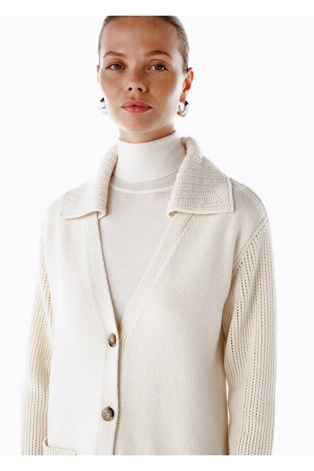 Cream Organic Cotton Cashmere Blend Knitwear Cardigan