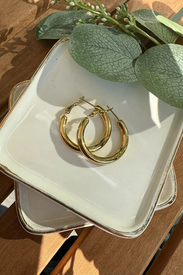 Steel Hoop Earrings Gold Diameter 3 cm