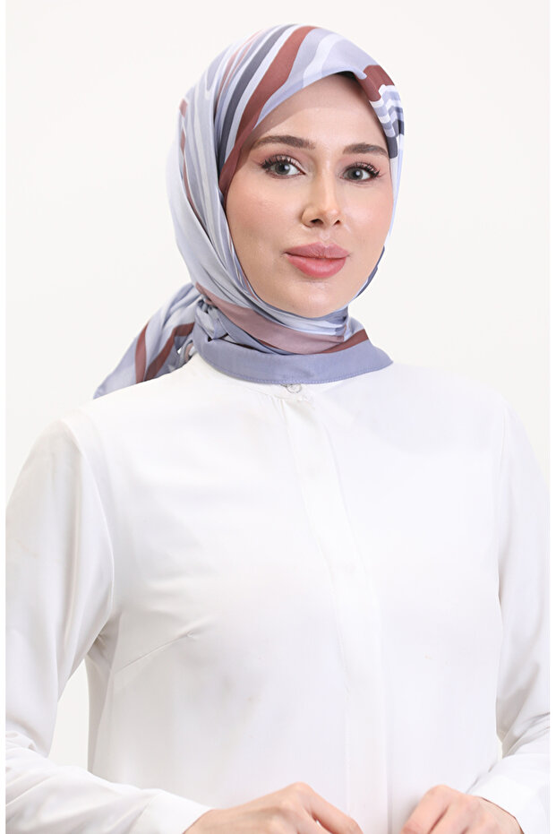 وشاح ناعم منقوش 70254-05 رمادي بني - 1