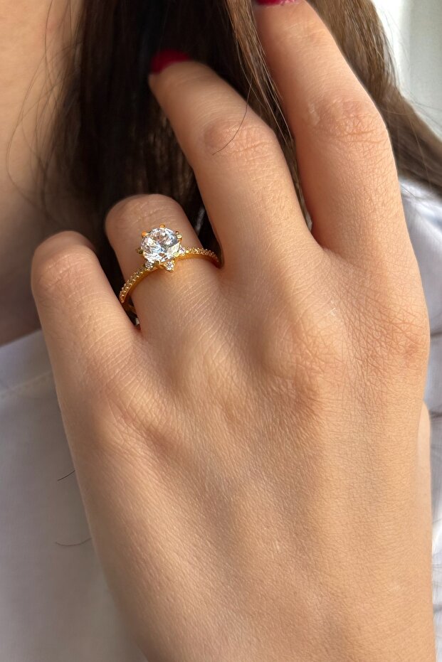 22 AYAR LOTUS MODEL TEKTAŞ YÜZÜK - 4