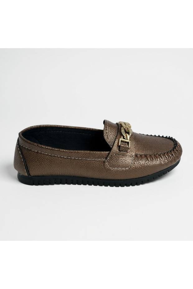 Women's Ballet Flats with Copper Chain Buckle, Lightweight Comfortable Sole, Stylish Daily Shoes