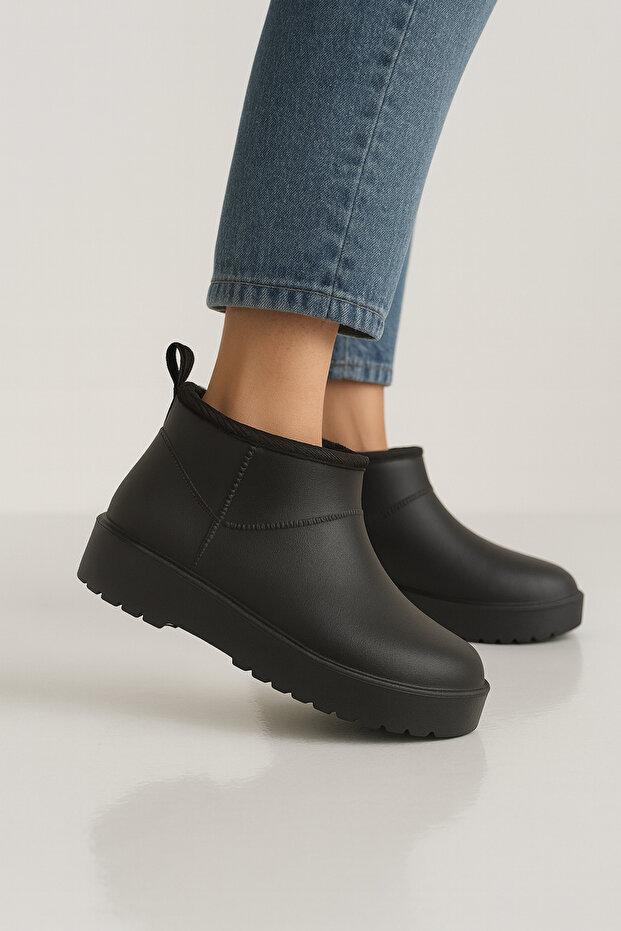 Kadın Siyah İçi Kürklü Su Geçirmez Faylon Yağmur Botu BYNDUMFAY02 - 3