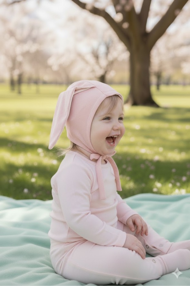 Baby Girl and Boy 100% Cotton Combed Extra Soft Rabbit Ear Lace-Up Double Layer Beanie