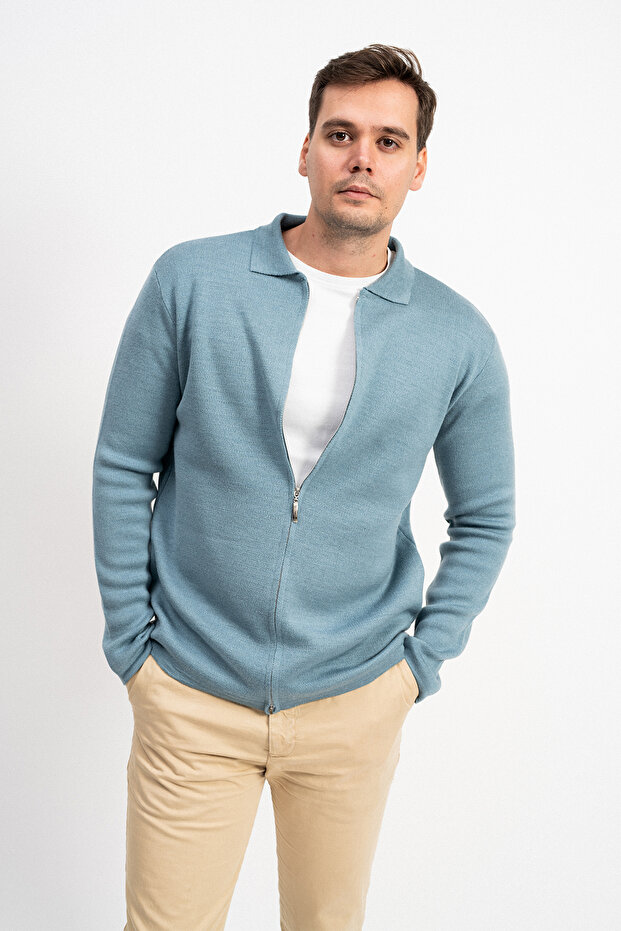 Fermuarlı Erkek Triko Hırka - 1