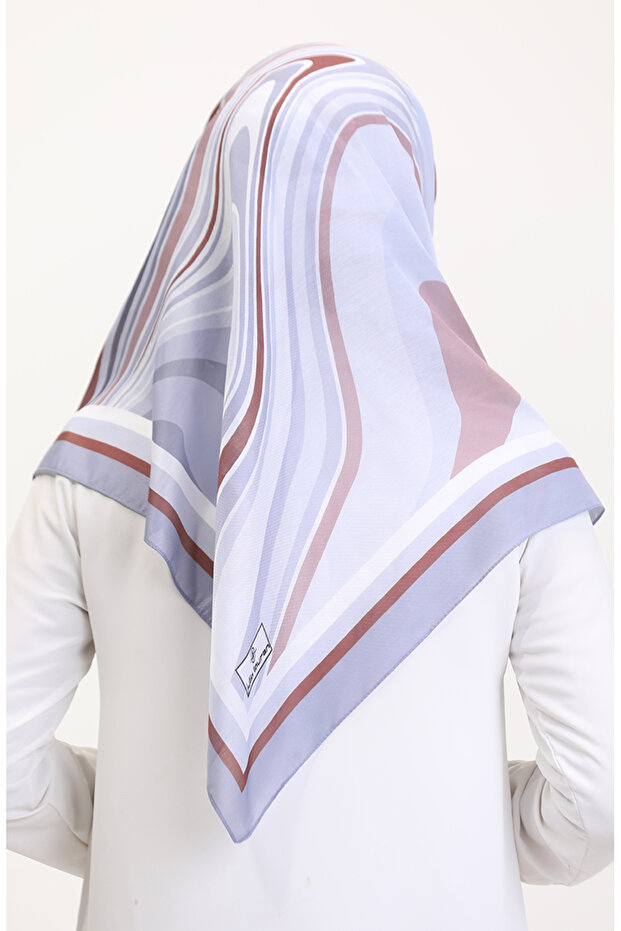 وشاح ناعم منقوش 70254-05 رمادي بني - 3