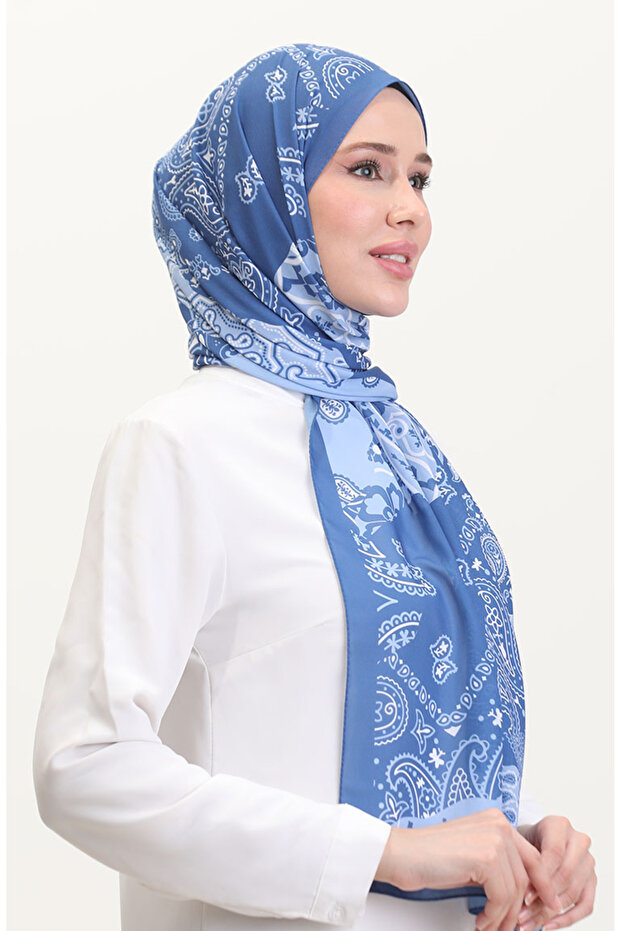 شال ناعم منقوش 70267-06 نيلي - 2