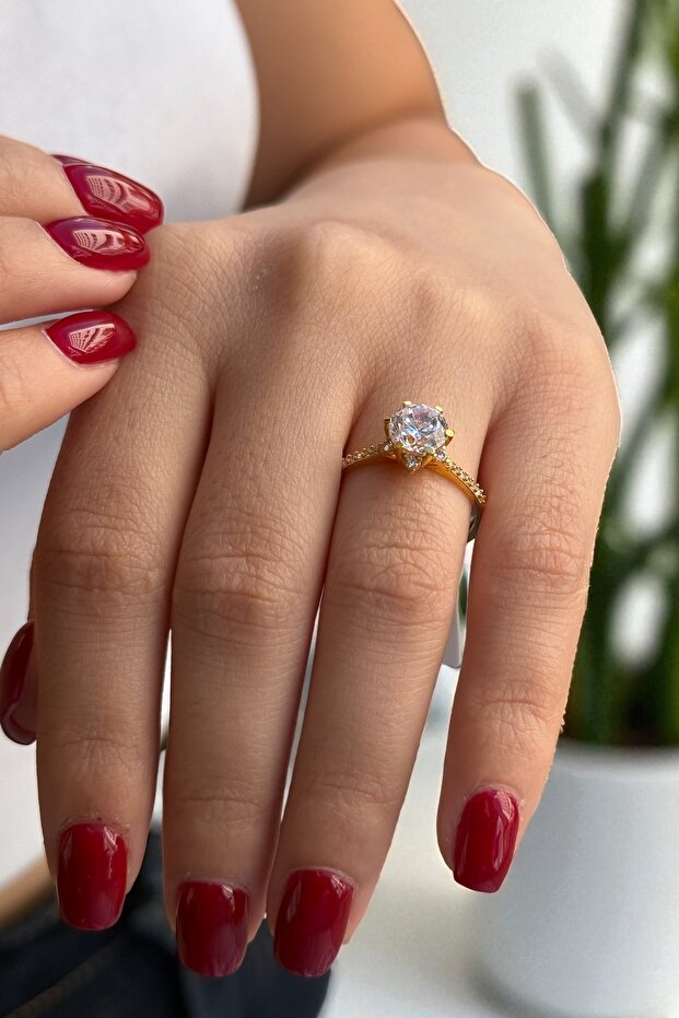 22 AYAR LOTUS MODEL TEKTAŞ YÜZÜK - 3