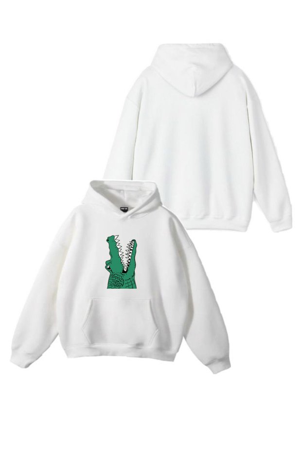 New Season Crocodile Printed 3 Yarn Cotton Hooded Sweatshirt