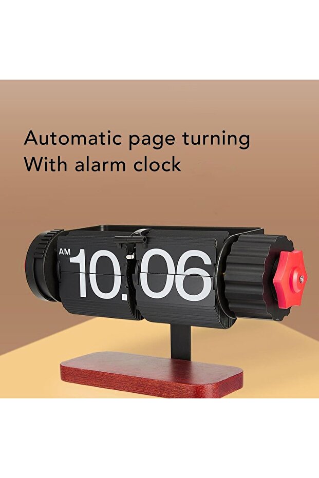 Retro Flip Clock, Flip Table Clock Retro Wooden Mechanical Automatic Flip Clock with Alarm Clo - 2