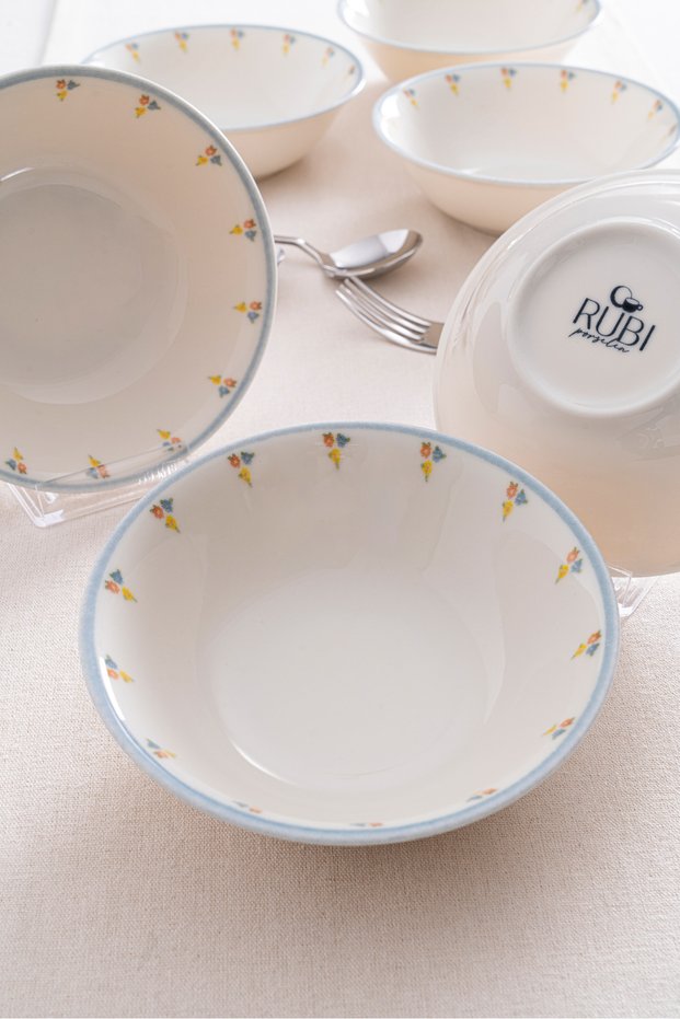 6-Pack Liora Floral Print Porcelain Soup Plate | Food and Serving Bowl 16 cm