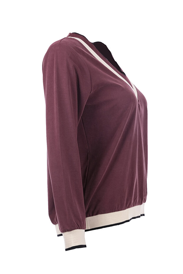 Ribbed V-Neck Blouse - 3