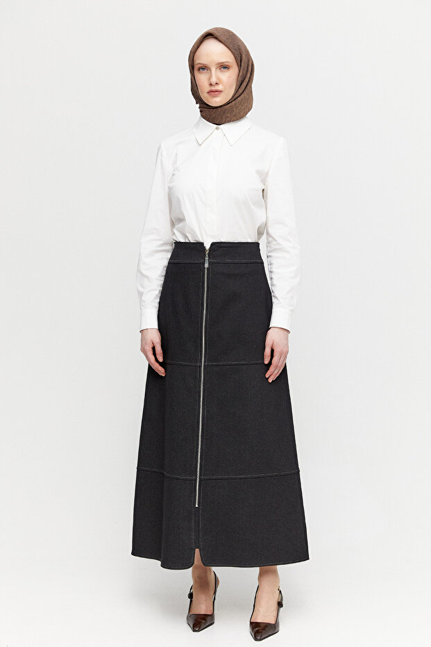 Süs Fermuarlı Etek - 2