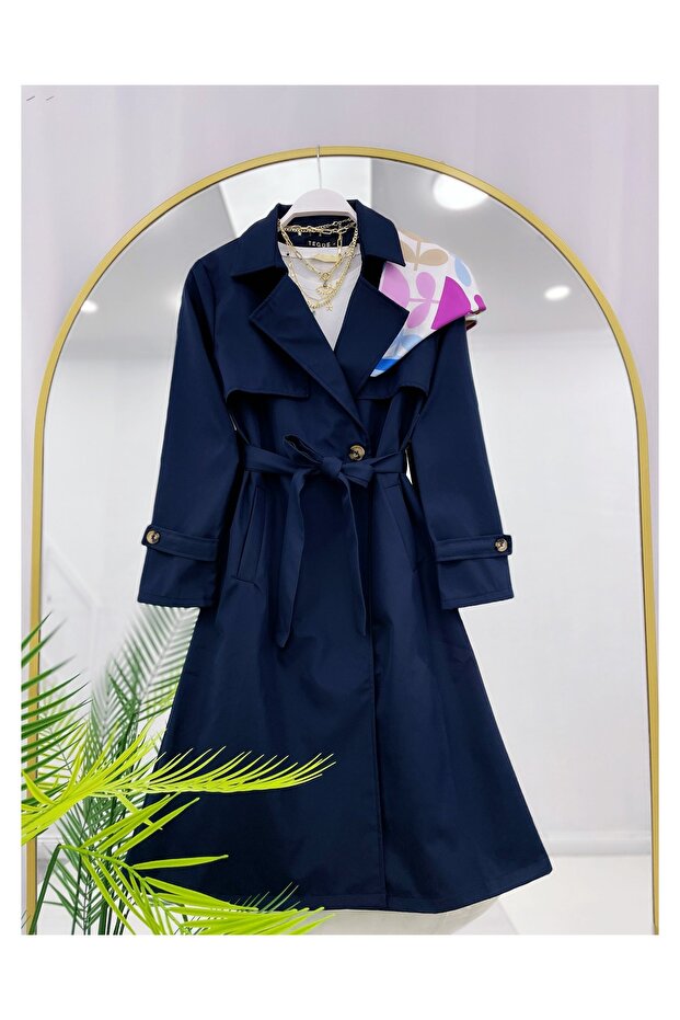 Wind Flap Double-Breasted Long Trench Coat [ unlined, 110 cm mid]