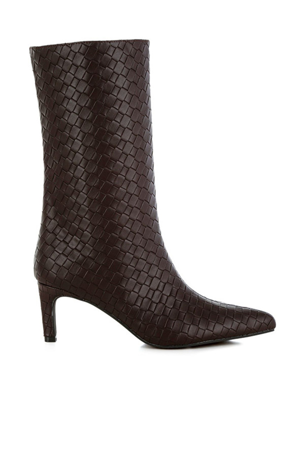 Women Woven Faux Leather Boots in Chocolate
