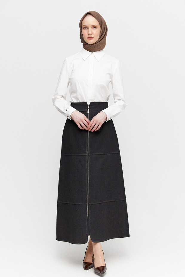 Süs Fermuarlı Etek - 1