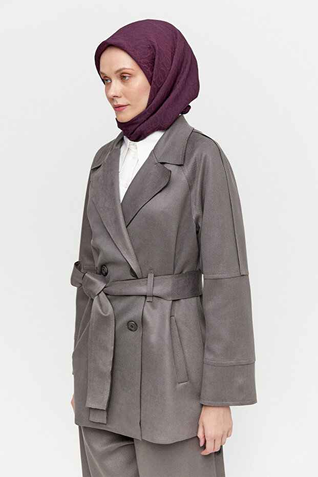 Süet Görünümlü Kruvaze Ceket - 3