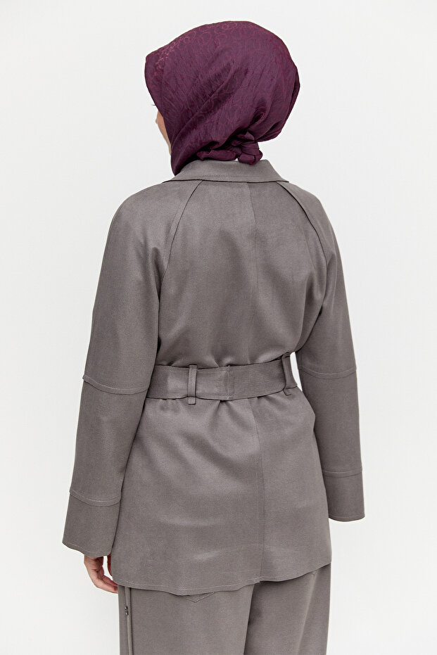 Süet Görünümlü Kruvaze Ceket - 5