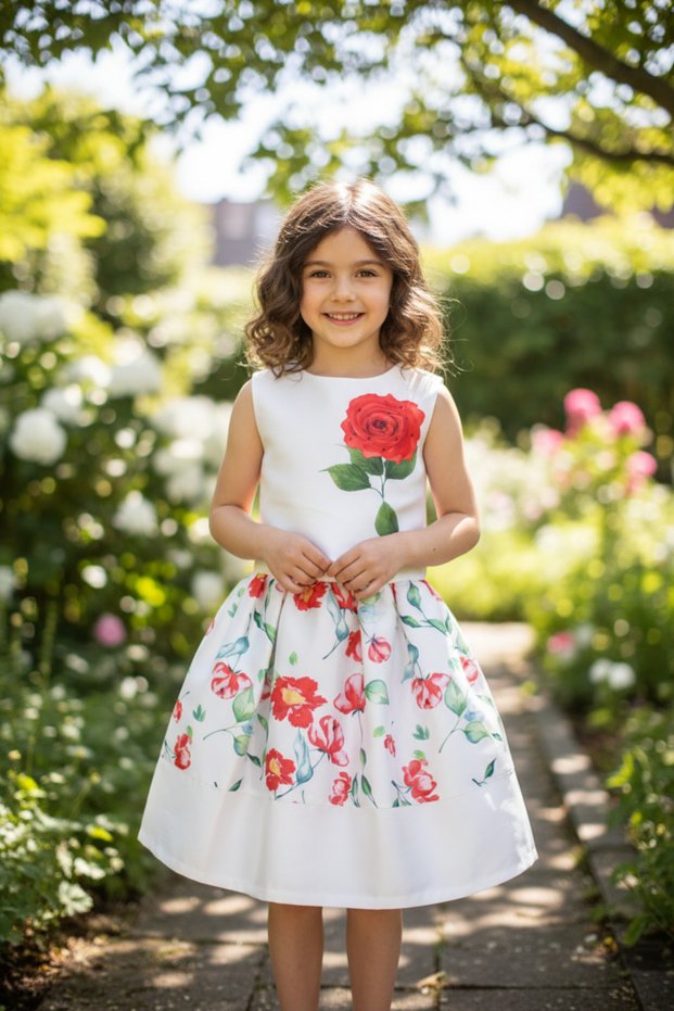 Rose Printed Children's Blouse-Skirt Set