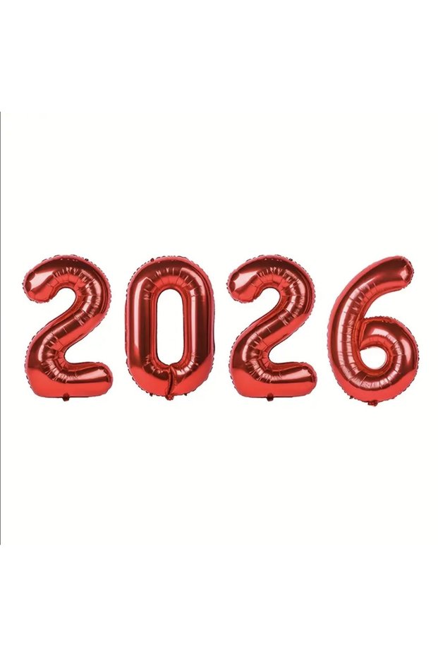 Red 2026 Aluminum Foil Balloon Set 4 Pieces – 40 cm New Year Celebration Decor