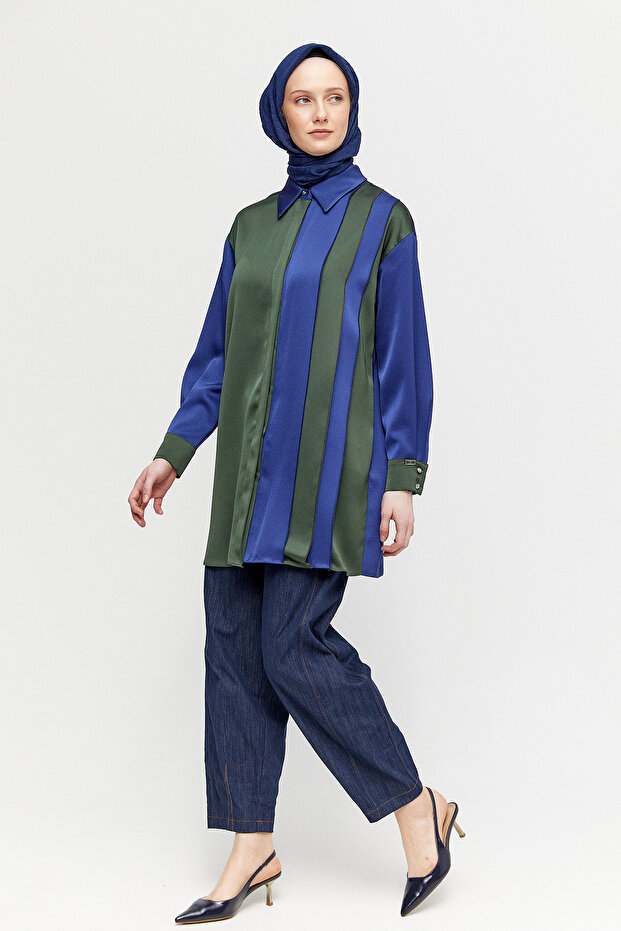 Çift Renk Saten Tunik - 1
