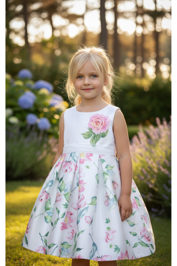 Gül Baskılı Çocuk Elbise - 1