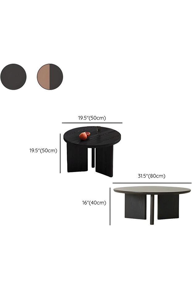 Coffee Table Round Set of 2 Nesting for Living Room, Round End Table Set, Walnut, 31.5" L - 2