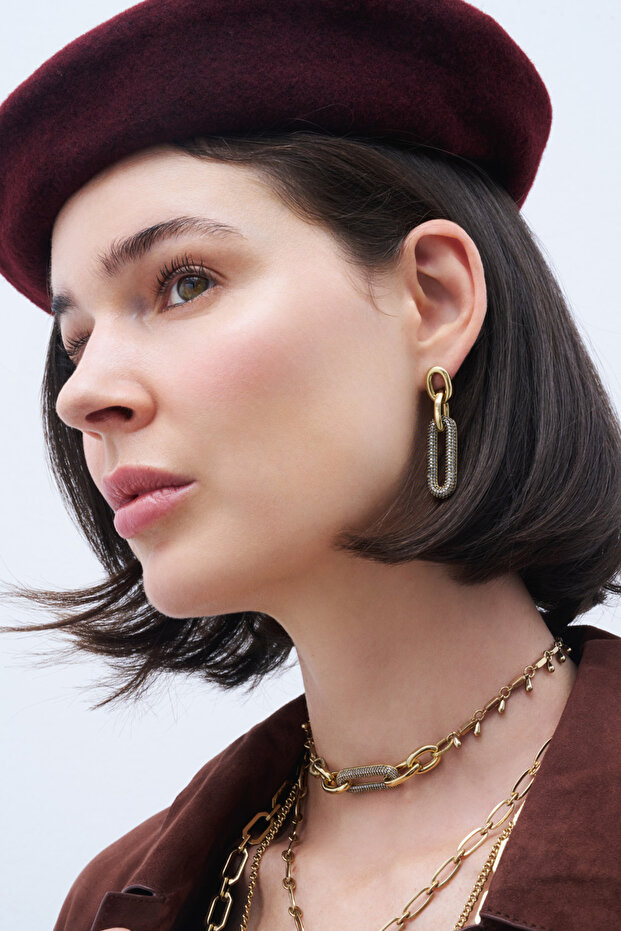 Shimmer Link Zirkon İğneli Küpe - 2